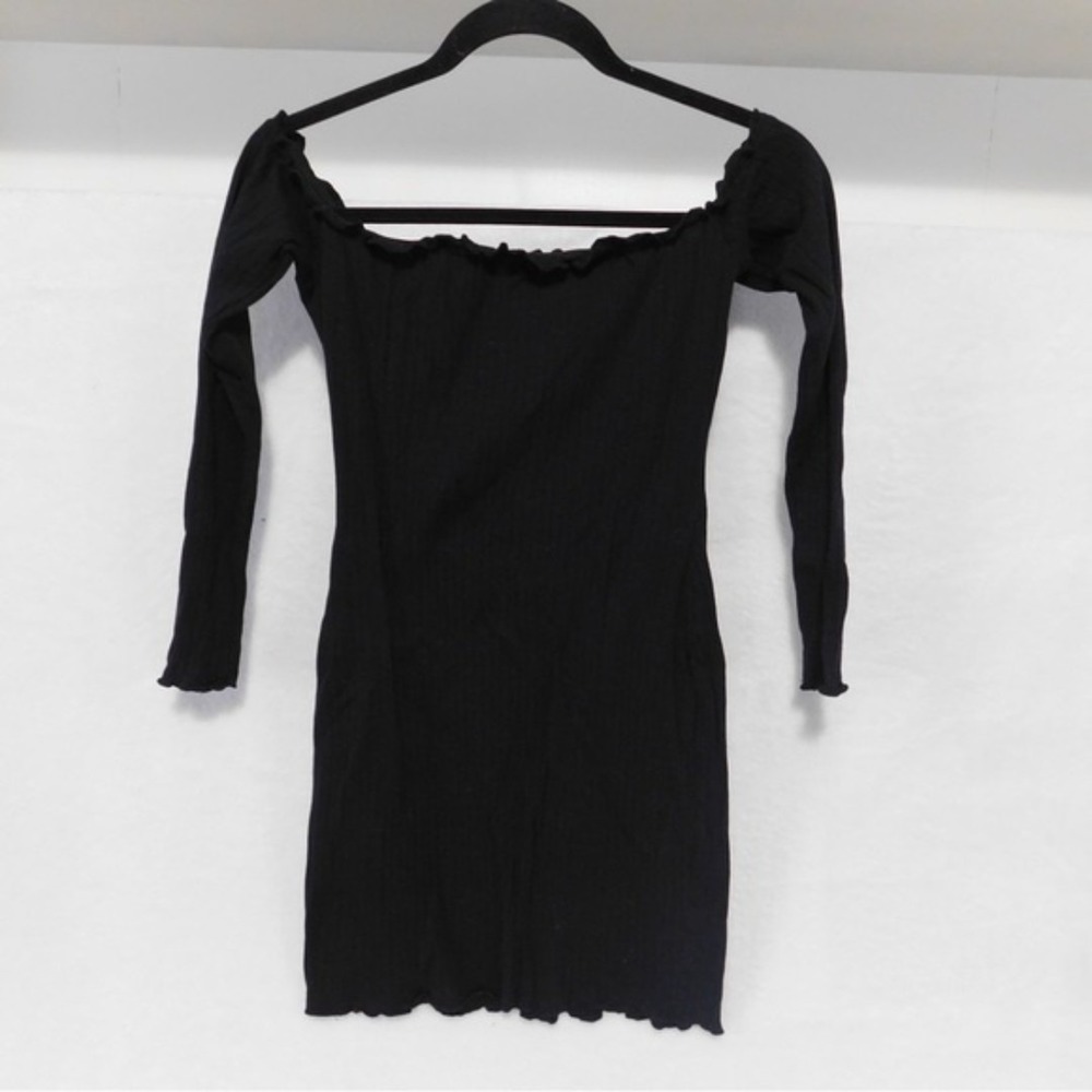 SHEIN Black Ribbed Off The Shoulder Long Sleeve Mini Dress Size M